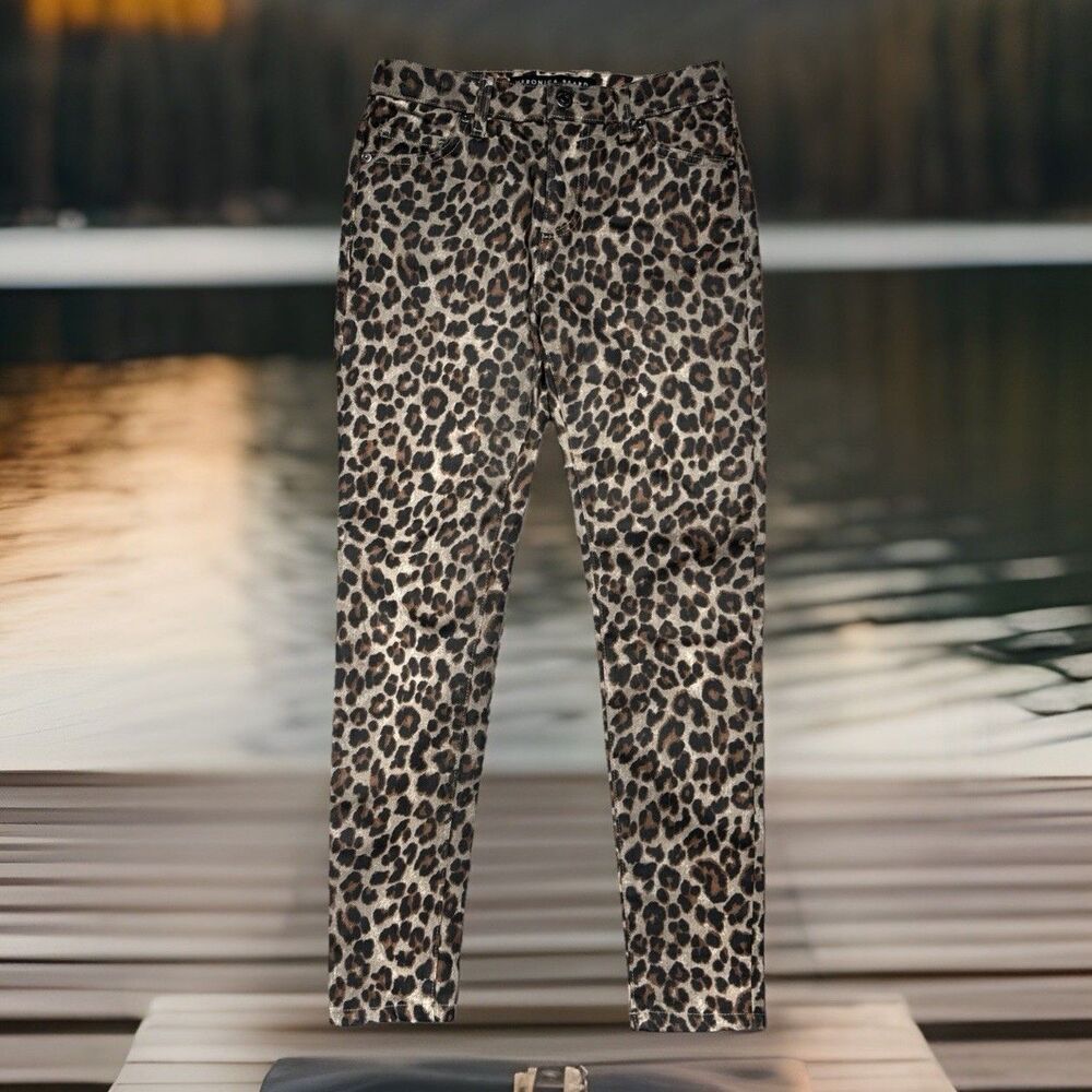 Veronica Beard Brooke Skinny Coated Jeans 25/0 (26x25) Hemmed Leopard Womens
